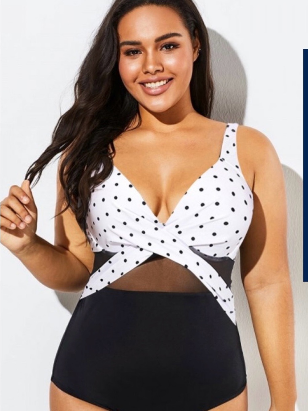 Plus Size White Polka Dot & Black One-Piece Swimsuit